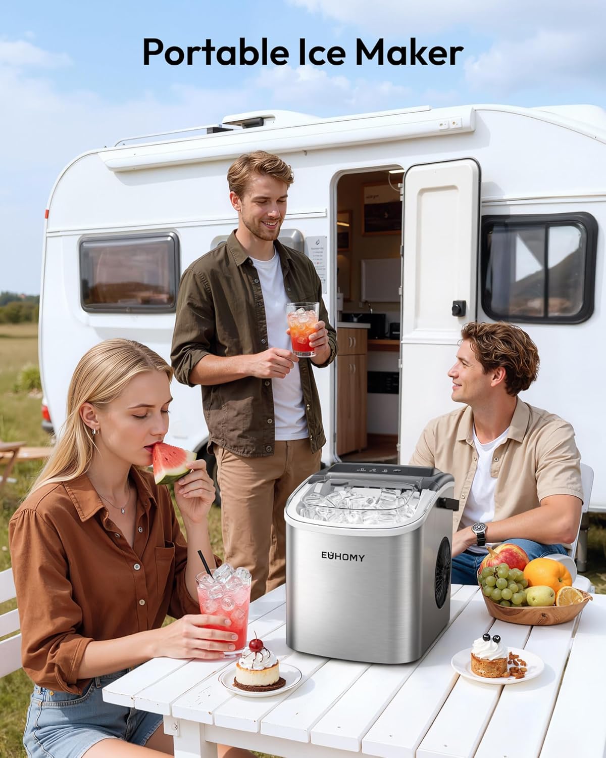 Detalle 2 de EUHOMY IM-06S-HM Countertop Ice Maker, Silver, 6-Minute Bullet Ice