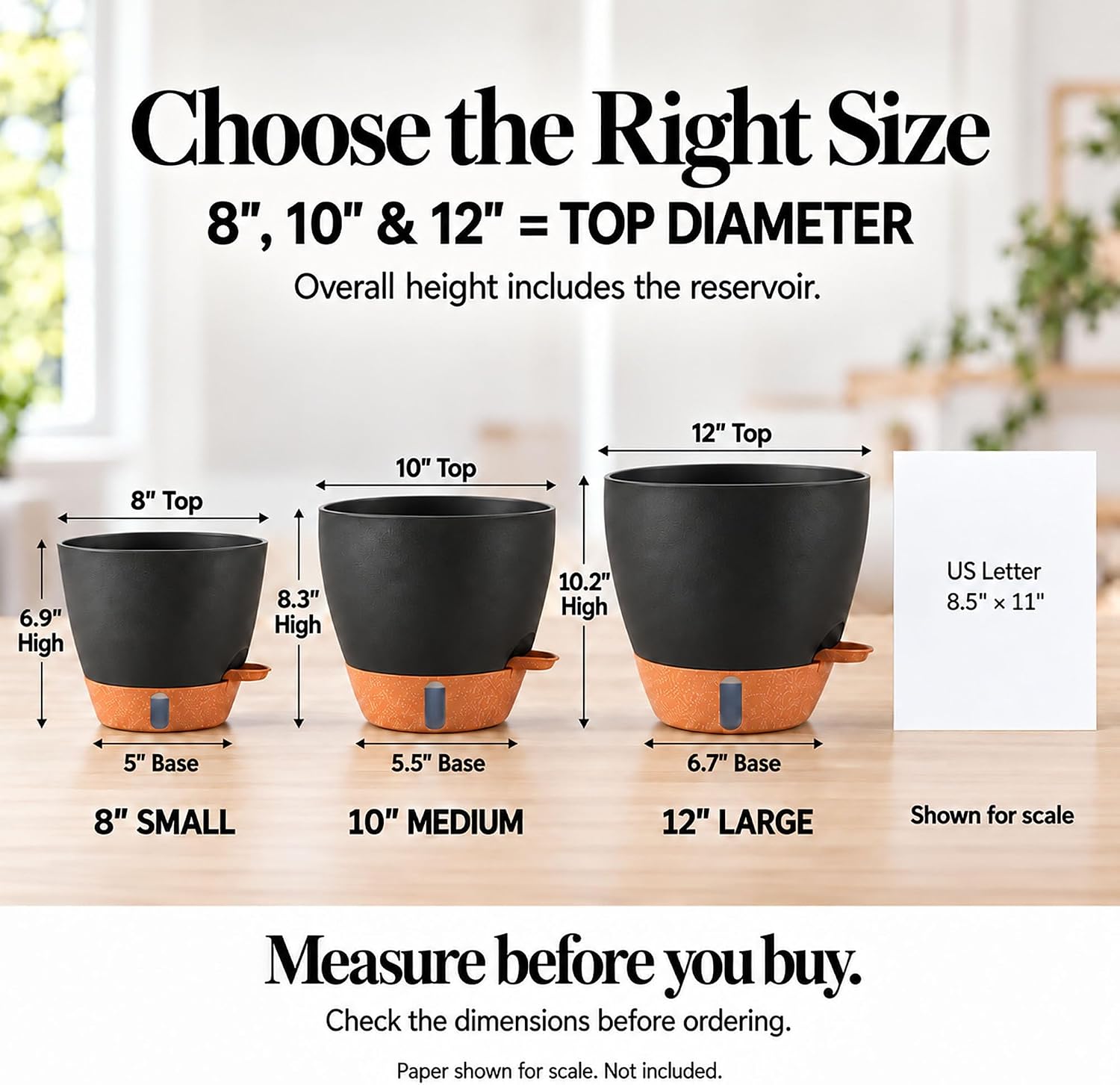Detalle de Fielda Self-Watering Plant Pots, 8/10/12-Inch Set with Water-Level Indicator