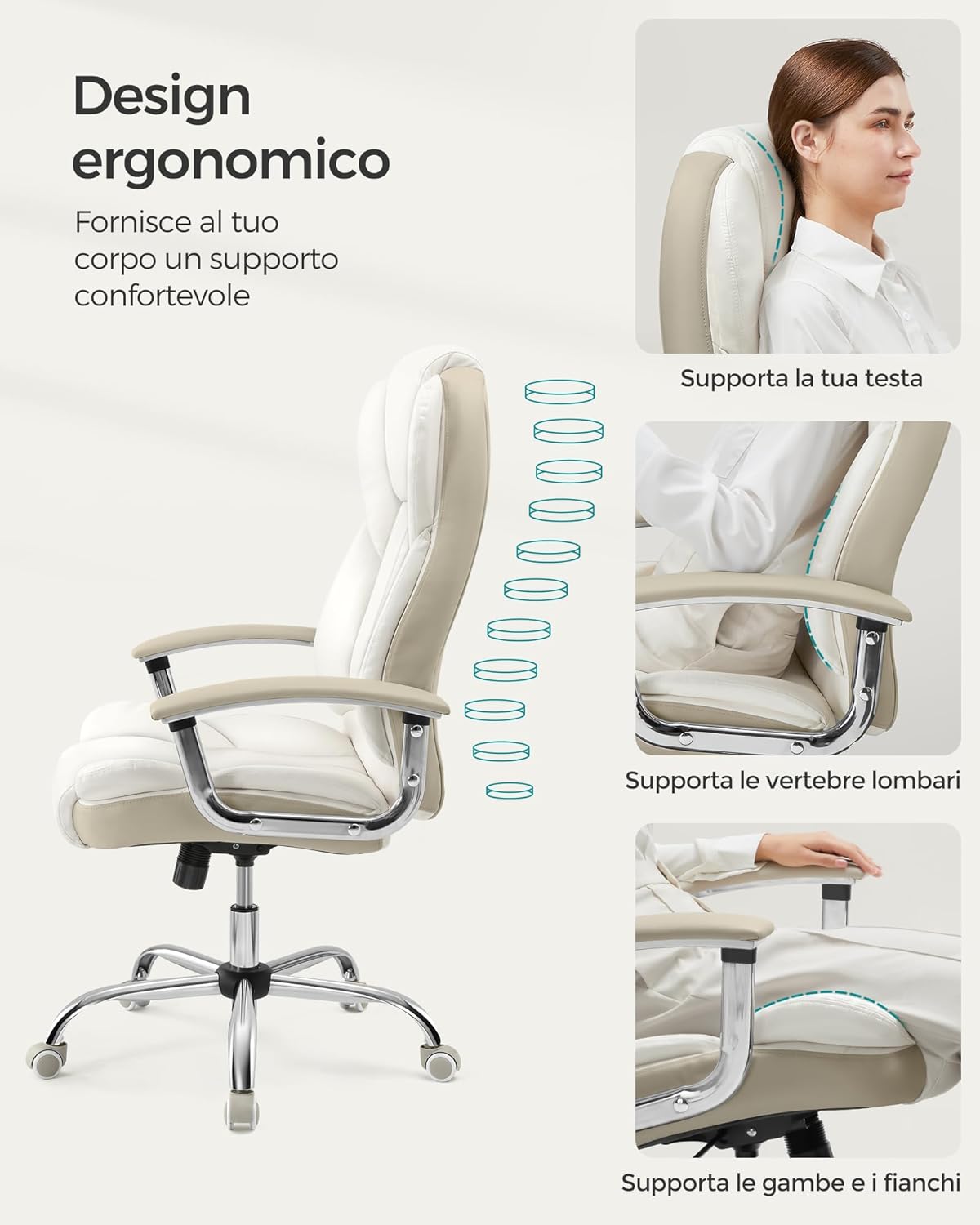 Thumbnail 4 de SONGMICS Sedia da Ufficio OBG057W01: comfort regolabile per studio e scrivania