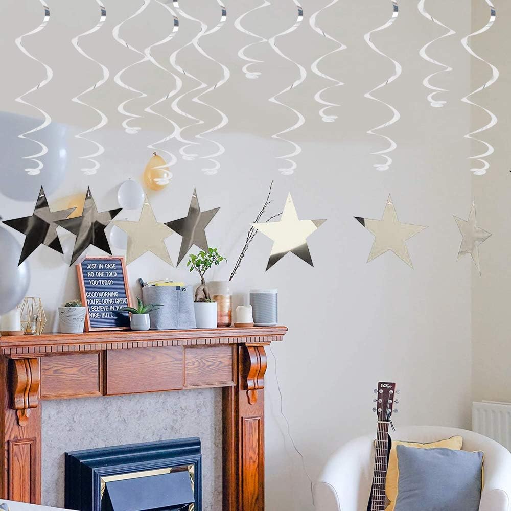 Thumbnail 4 de BEISHIDA Silver Star Hanging Swirl Decorations (Pack of 15) for Graduation, Wedding, and Baby Shower