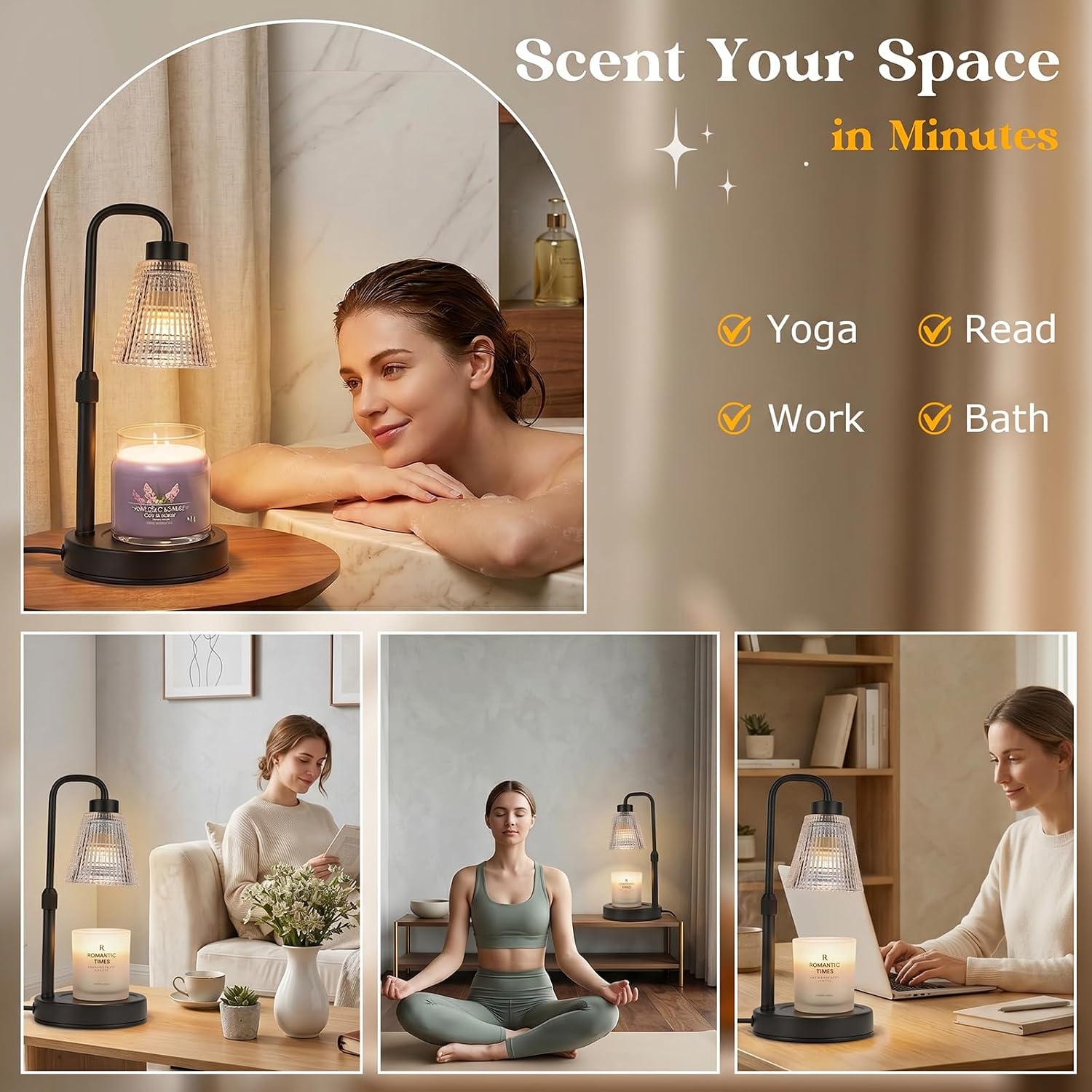 Thumbnail 5 de Candle Warmer Lamp with Timer and Dimmer – Height Adjustable, Flameless Wax Melt Burner for Large Jar Candles