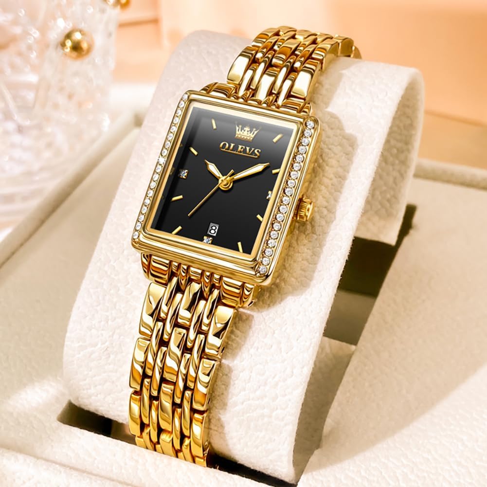 Detalle de OLEVS O-CA-L9995GD-JH Women’s Square Quartz Watch, Stainless Steel, Date