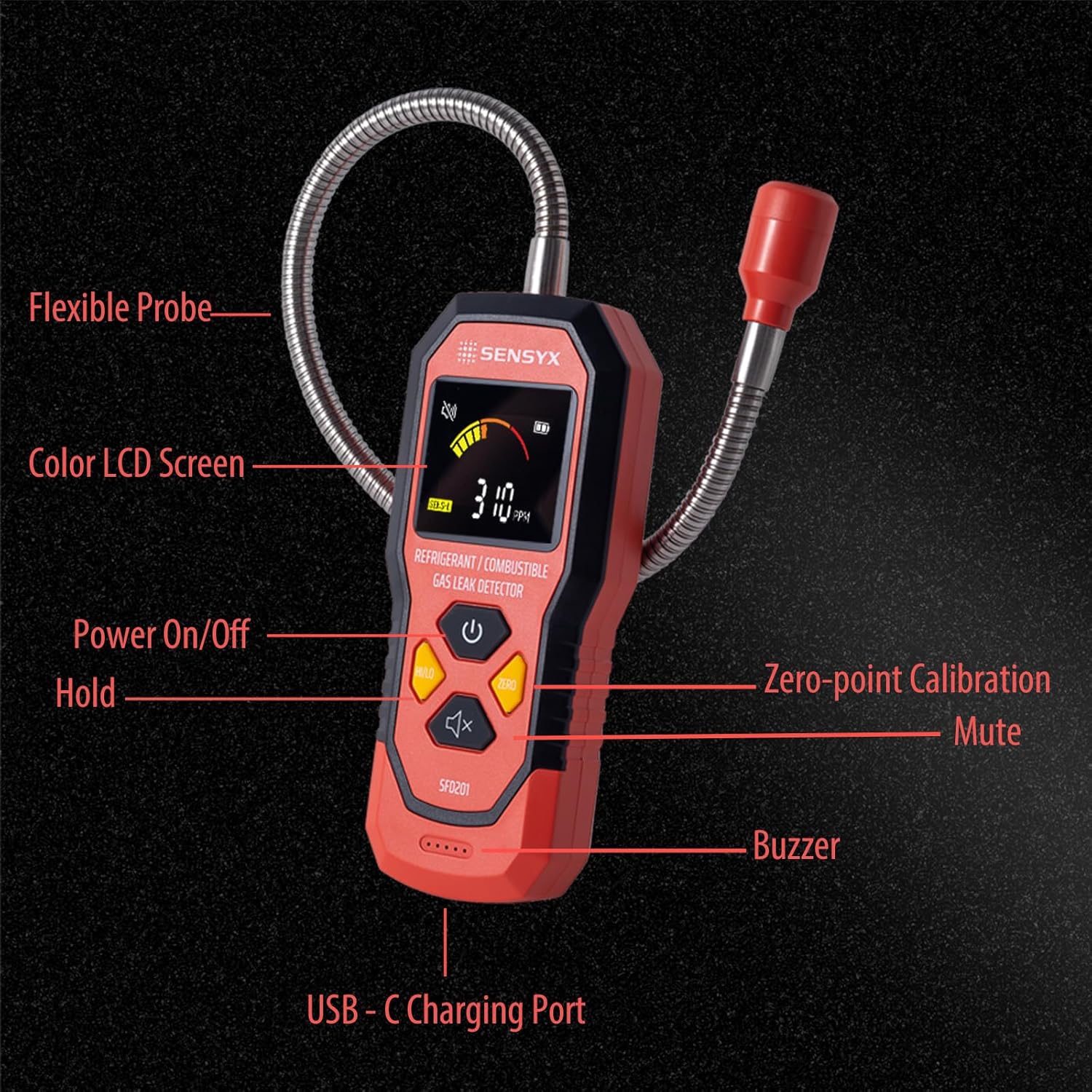 Thumbnail 4 de SENSYX SFD201 Rechargeable HVAC Refrigerant Leak Detector (Halogen Freon Sniffer)
