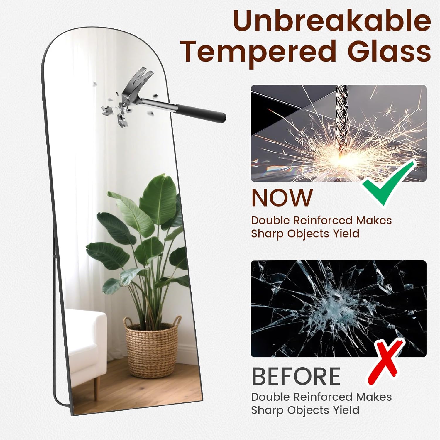 Thumbnail 1 de Hamlody Miroir sur pied arqué 162 x 52 cm noir à cadre en aluminium