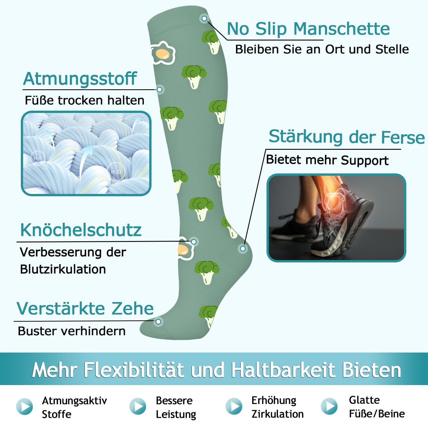Detalle de ACTINPUT Kompressionsstrümpfe – 7 Paar Kniestrümpfe, unisex, Unterstützung für Sport, Reise und Alltag
