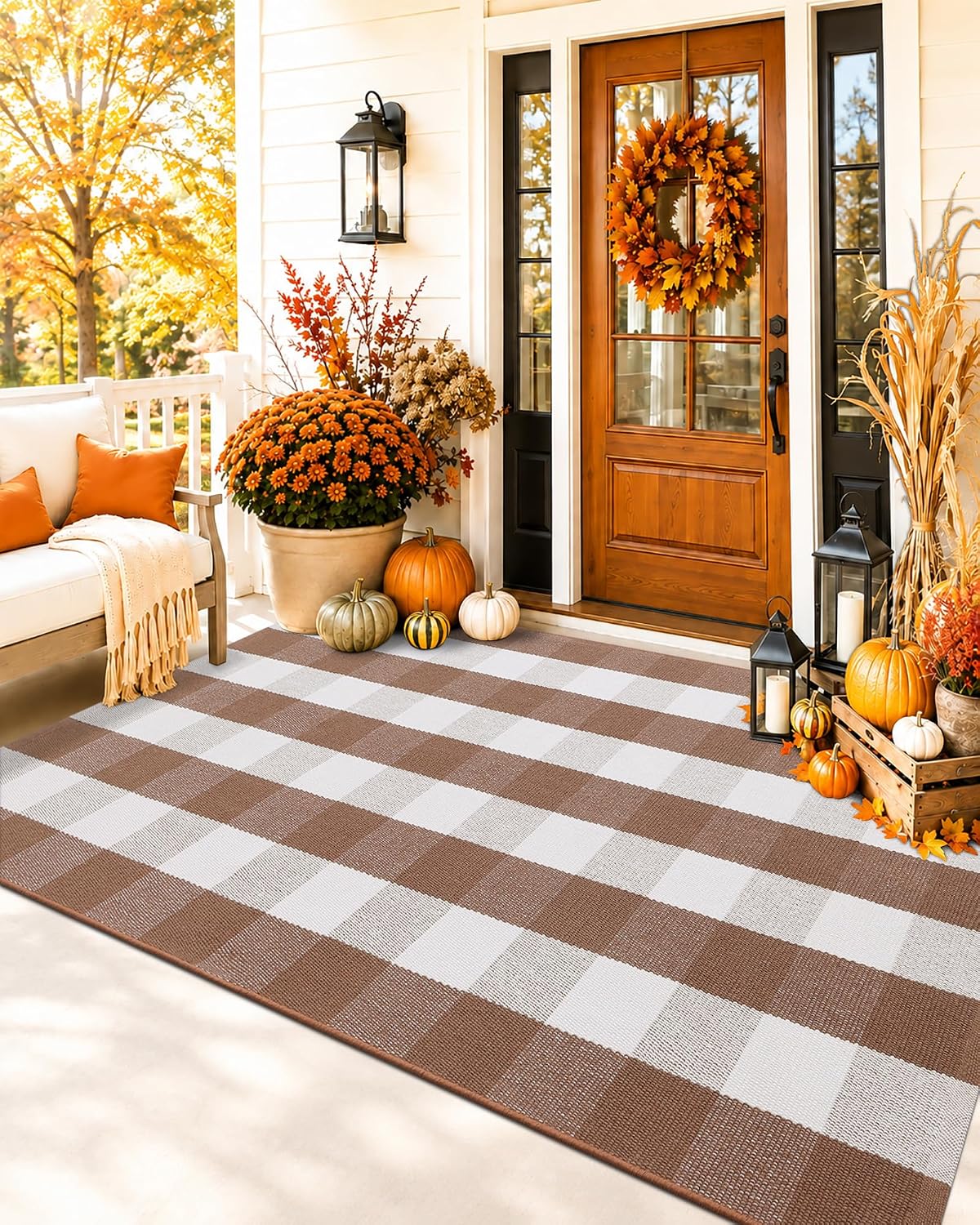 Detalle de Arotive AROTIVE-YSMD0 Buffalo Plaid Rug, 3' x 5', Coffee and White