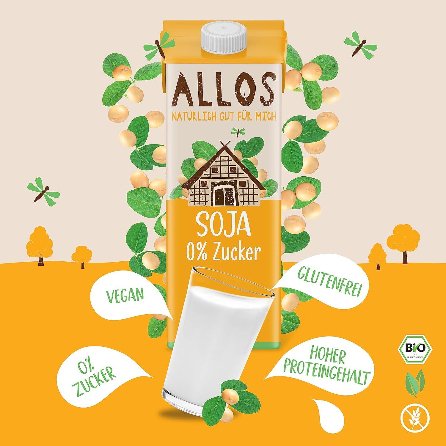 Detalle 2 de Allos Bio Sojadrink ohne Zucker – pflanzliche Milchalternative aus Soja, 1 L (6 Stück)