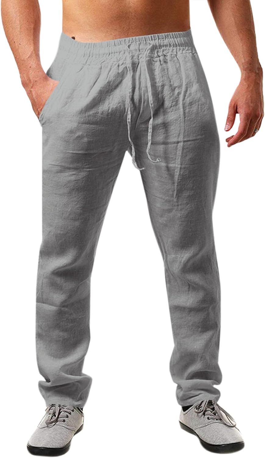 Detalle de Runcati Men’s Linen Trousers: Lightweight, Loose-Fit, Drawstring Beachwear