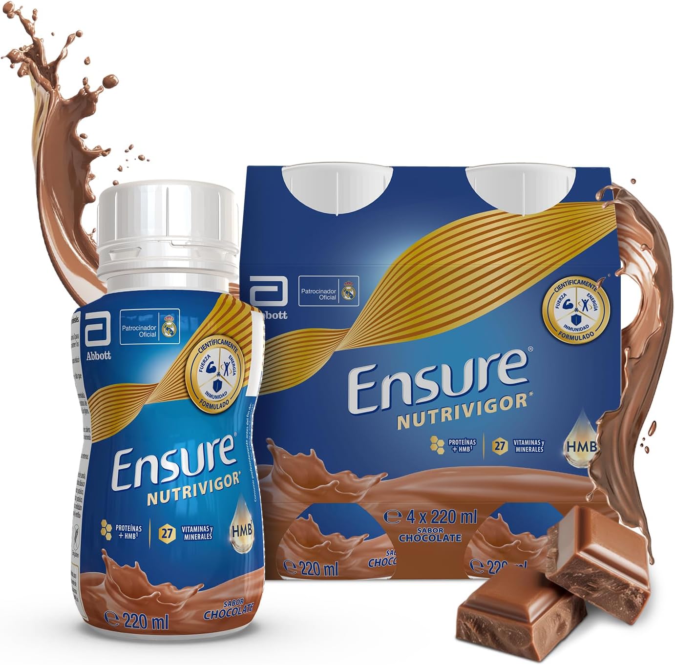 Detalle de Ensure Nutrivigor Chocolate 🥤 Pack 4, HMB, Proteínas y Vitaminas