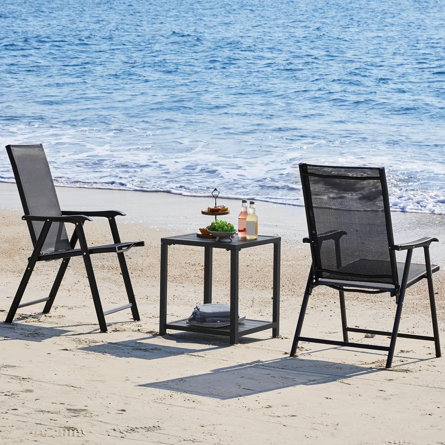 Detalle 2 de Yaheetech Tavolo da Giardino quadrato 45 x 45 x 54 cm con ripiano in metallo a doghe (nero)