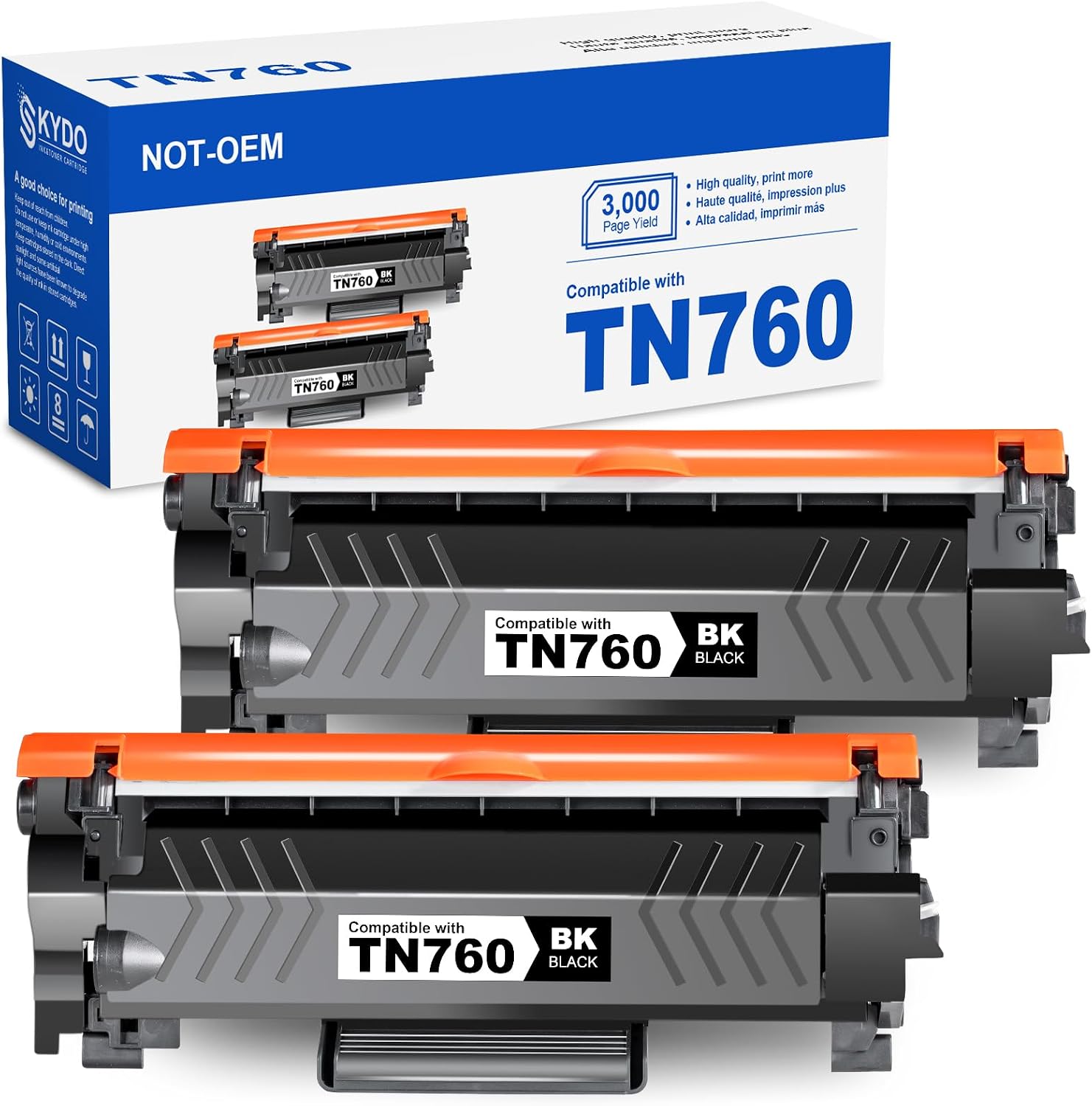 Detalle de Skydo TN760 TN730 Black Toner Cartridge 2-Pack with Chip, Up to 3,000 Pages Each