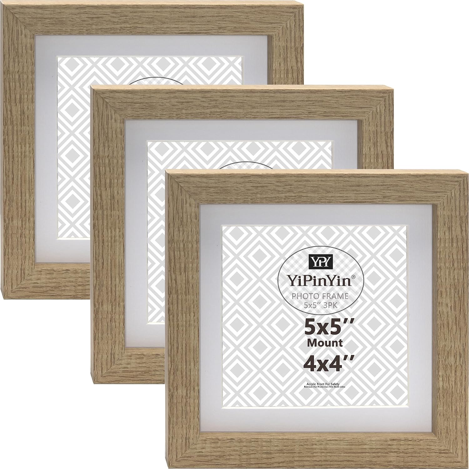 Detalle 2 de YiPinYin 6x6" (15x15cm) Square Wood Photo Frames Set of 3 with Acid Free Mount