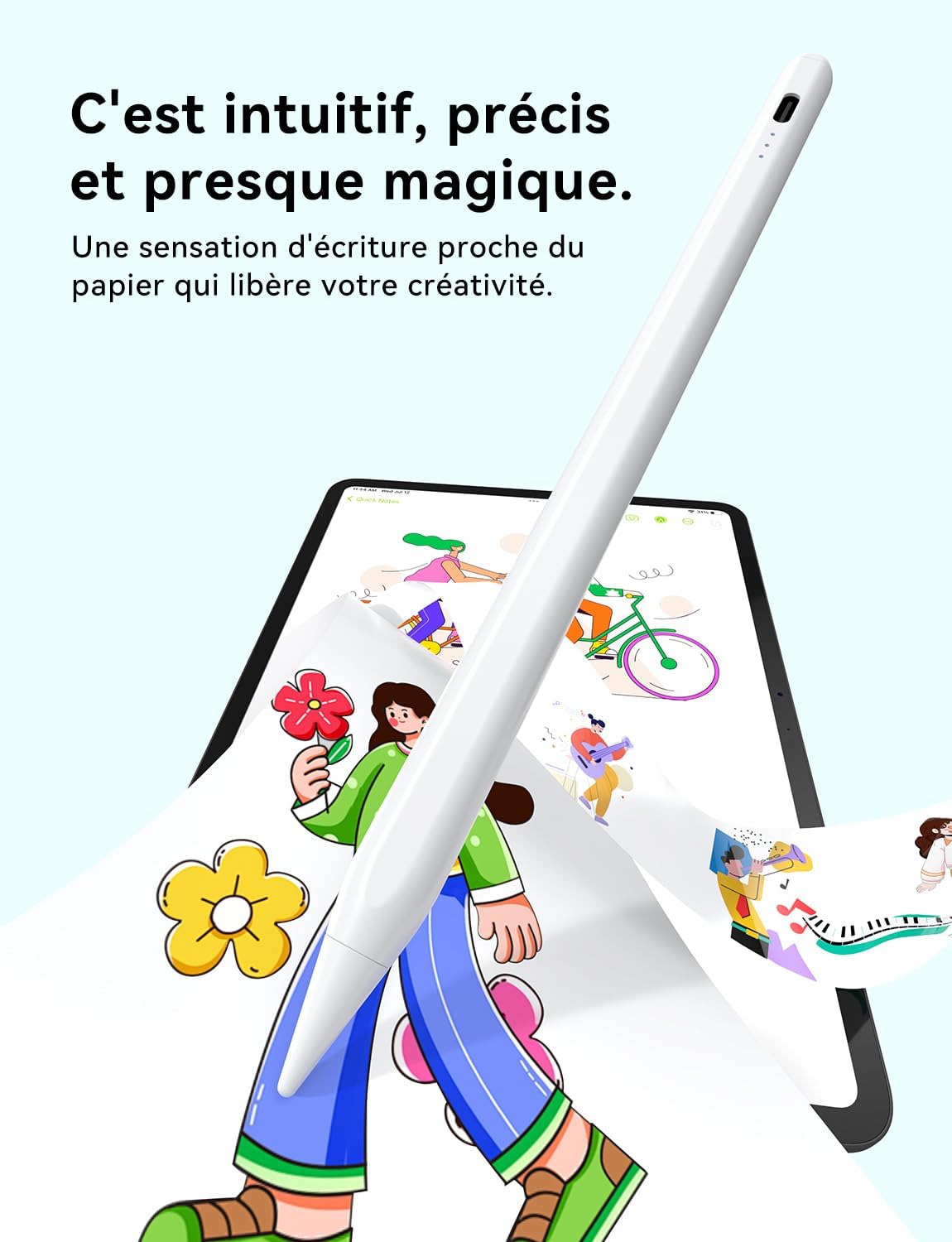 Detalle de Stylet HJCE USB‑C pour iPad compatible Apple Pencil (iPad 6 à 11, Air, Pro, Mini) — écriture précise et prêt à l’emploi