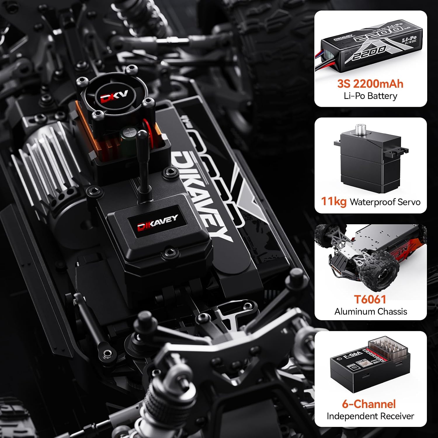 Thumbnail 2 de DIKAVEY 1/16 50MPH Brushless 4WD RC Truck: All‑Terrain Truggy for Serious Backyard Fun