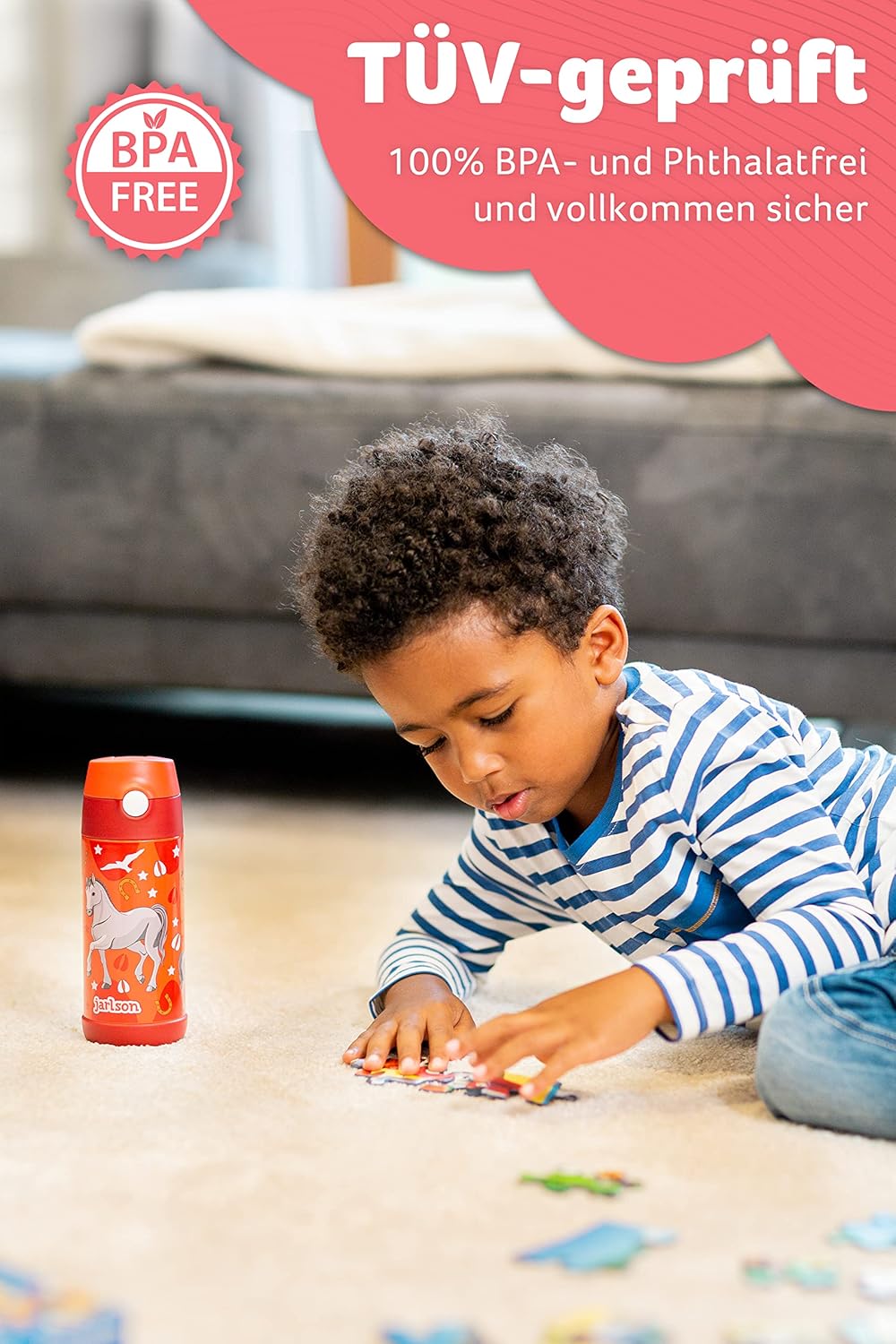 Thumbnail 2 de Jarlson Trinkflasche Kinder Edelstahl Charli mit Strohhalm – 350 ml, auslaufsicher, TÜV-geprüft