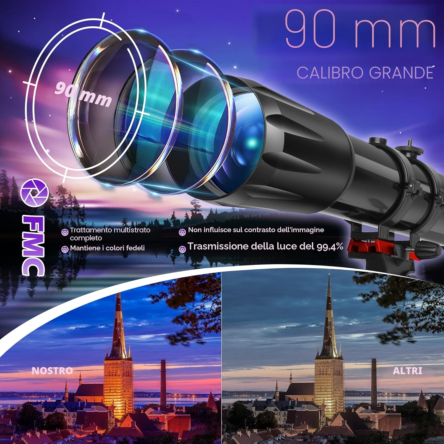 Detalle de HETEKAN Telescopio 90/900: rifrattore professionale per adulti, bambini e principianti
