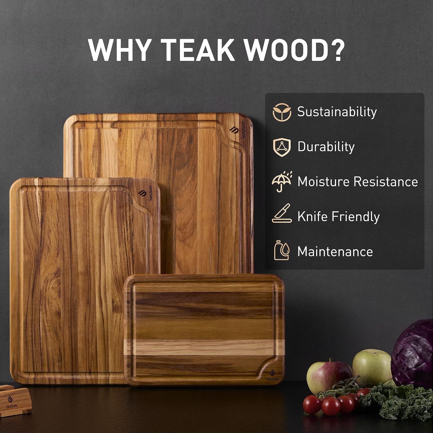 Detalle 2 de Teak Wood Cutting Board Set 3-Pack 🍽