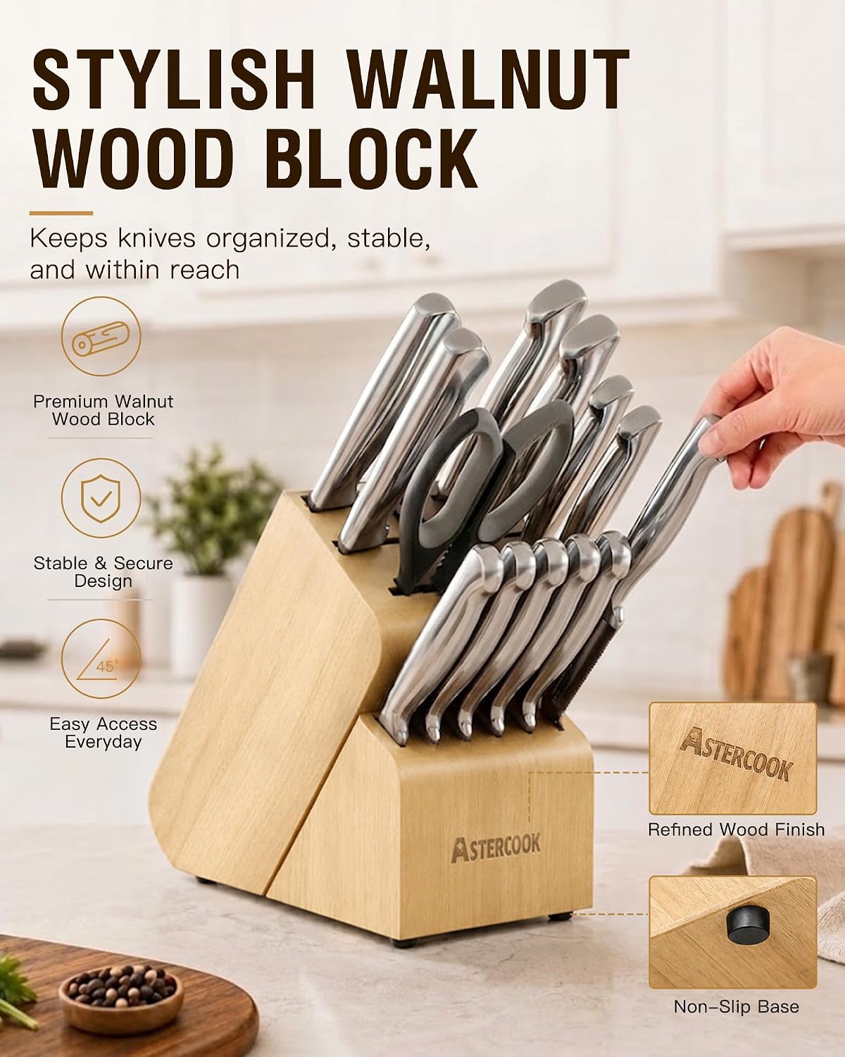 Thumbnail 6 de Astercook K150203S 15-Piece Knife Set with High-Carbon Stainless Steel Blades