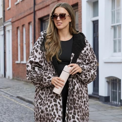 Detalle de OHS Women's Leopard Print Changing Robe: Oversized Waterproof Rain Coat with Fleece Lining