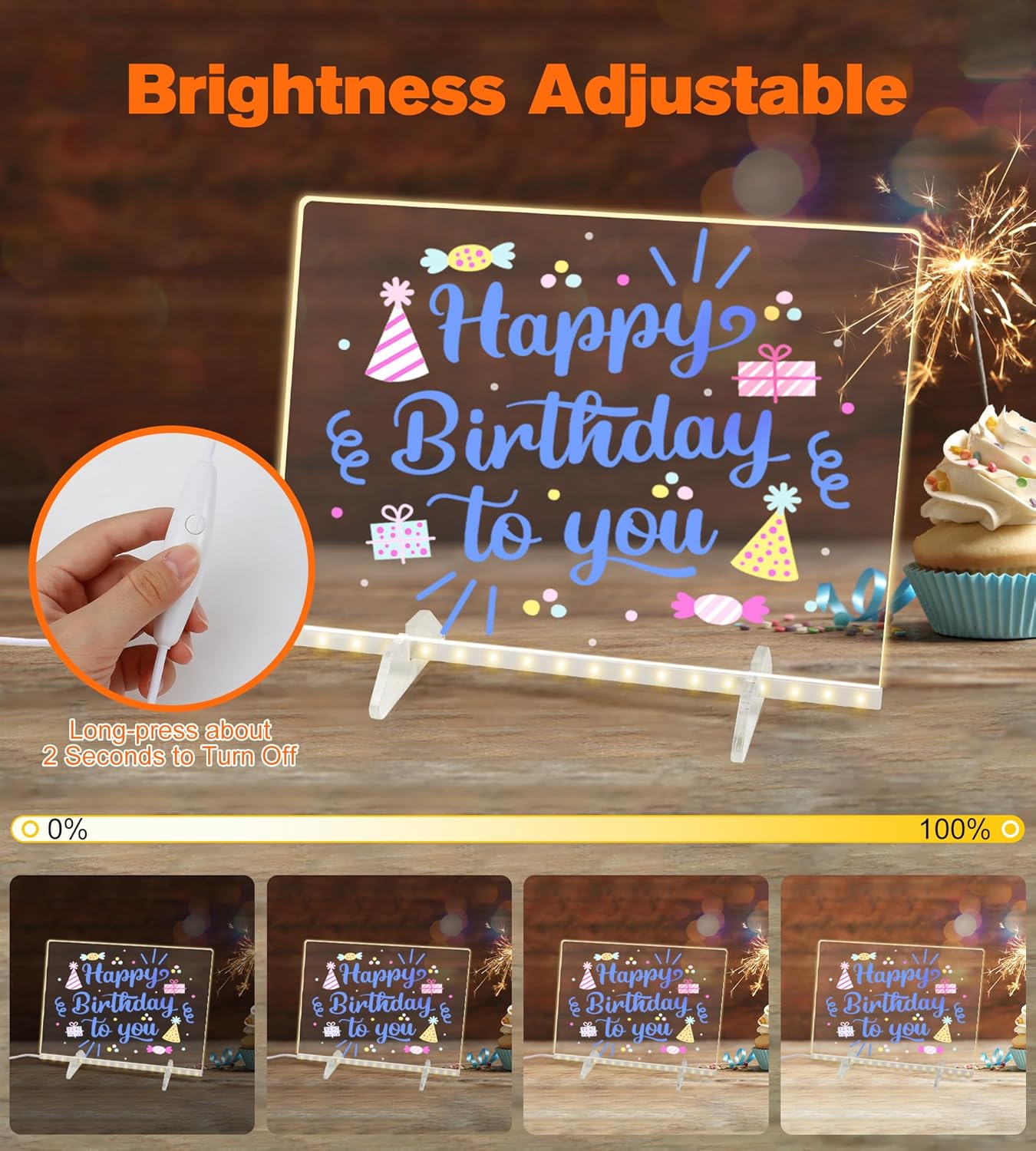 Thumbnail 1 de LED Note Board with 10 Colours Light Modes (40 x 30cm) – LED Doodle Board for Kids