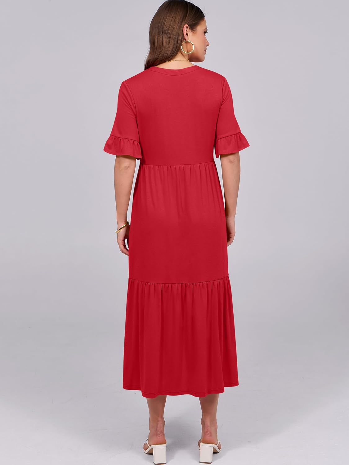 Detalle de ANRABESS Womens Summer Maxi Dress: Casual Ruffle Sleeve V-Neck Boho Midi-Vibe