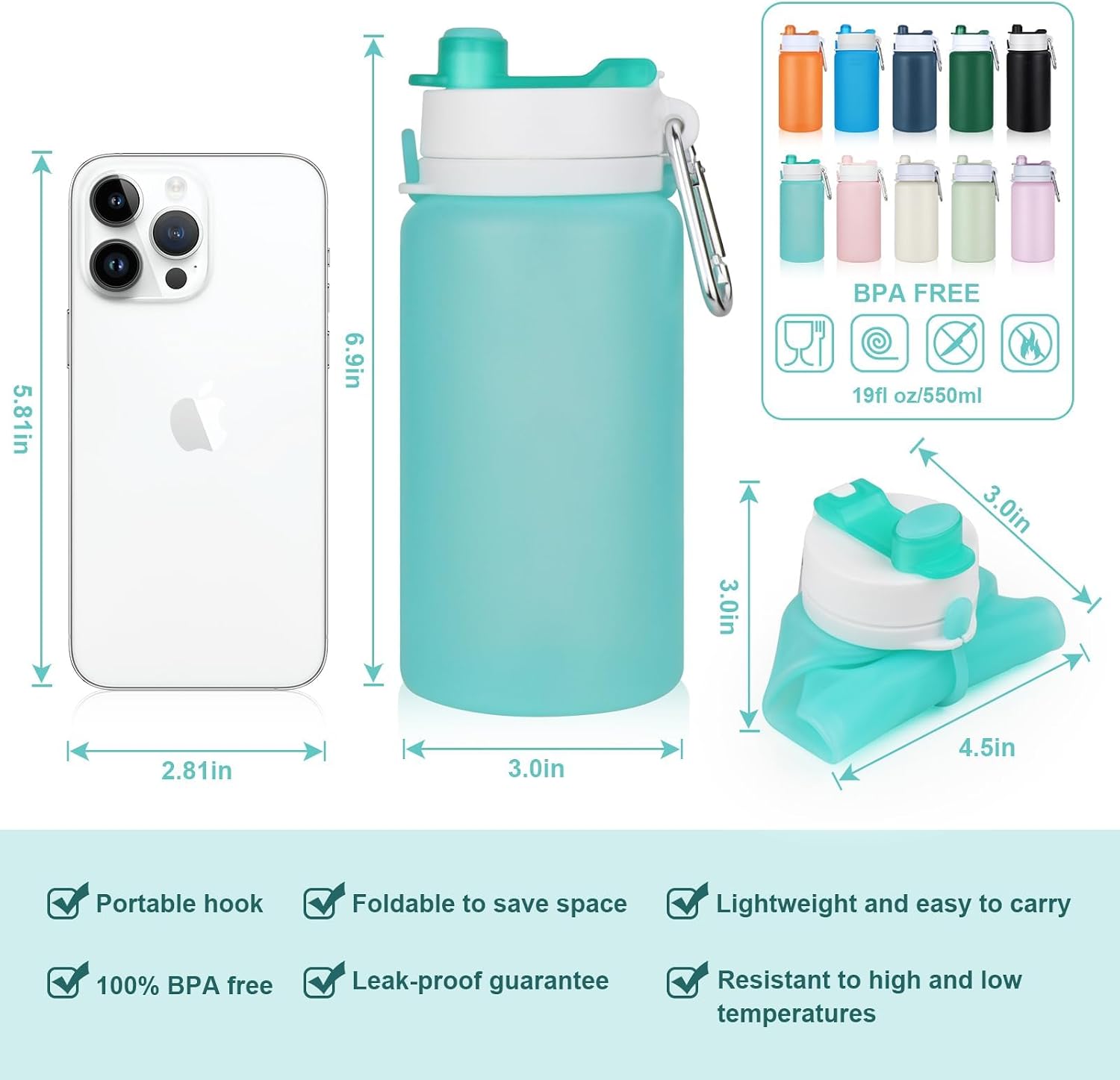 Thumbnail 2 de PLTCAT Model 1 19oz Collapsible Silicone Water Bottle, BPA-Free