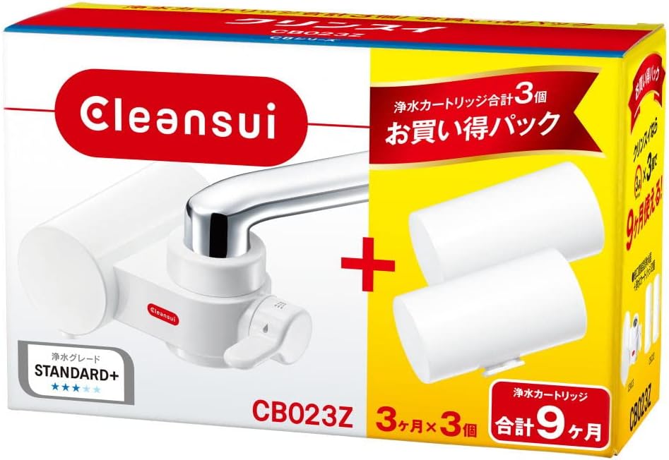 Detalle de 三菱ケミカル・クリンスイ CB023ZーWT 蛇口直結型浄水器、コンパクト設計・カートリッジ3個付き