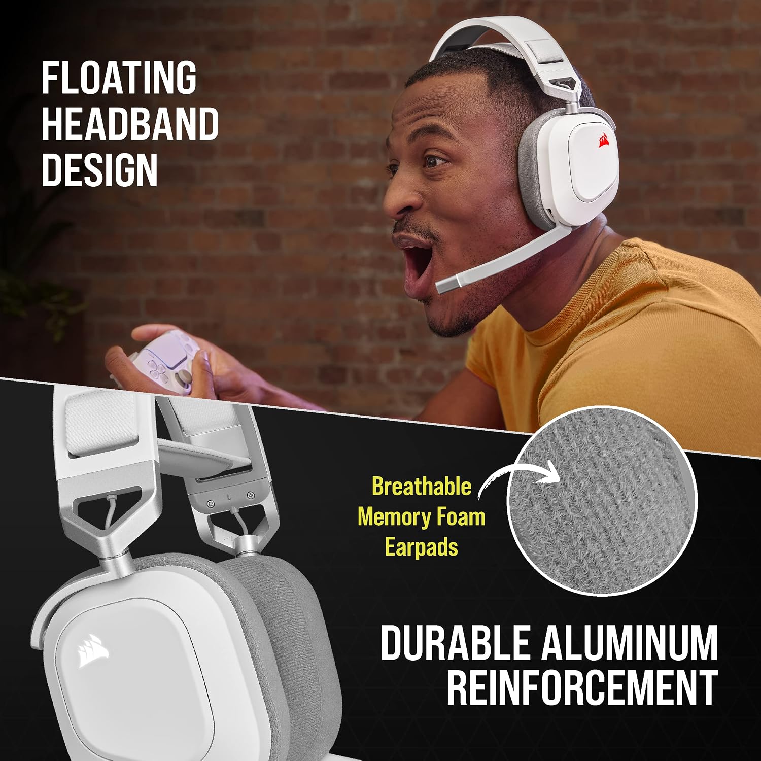 Thumbnail 3 de Corsair HS80 RGB Wireless CA-9011236-AS Gaming Headset, Dolby Atmos, White