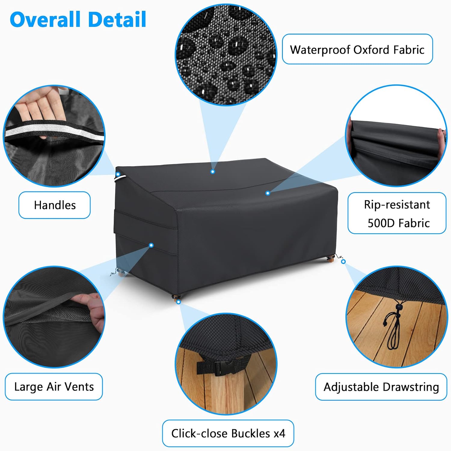 Detalle de Gasadar X62 Patio Sofa Cover, Waterproof 500D Oxford, Black
