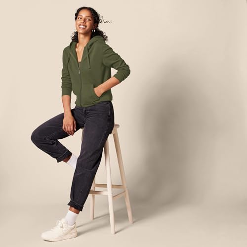 Detalle de Amazon Essentials Felpa da donna con cappuccio e zip intera, verde oliva scuro, S