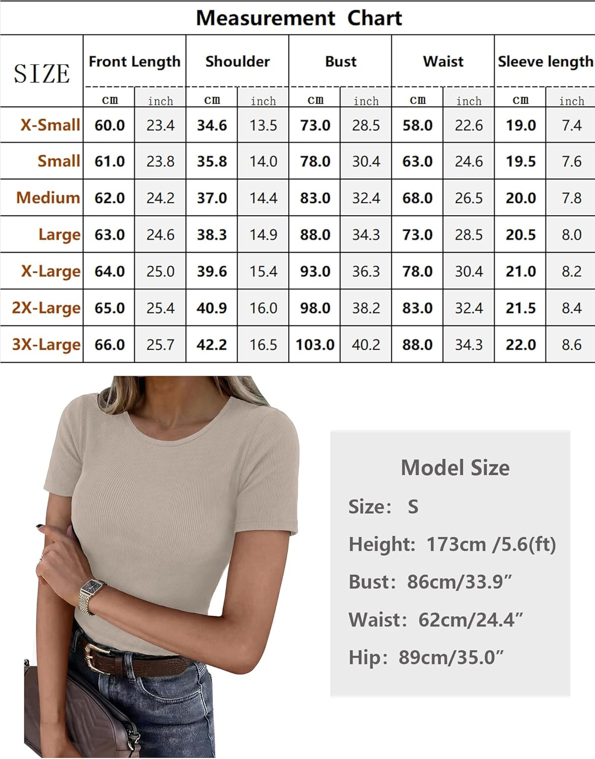 Thumbnail 5 de Aottori Damen T-Shirt Rundhals Sommer – elegantes Slim-Fit Basic Top aus geripptem Stoff