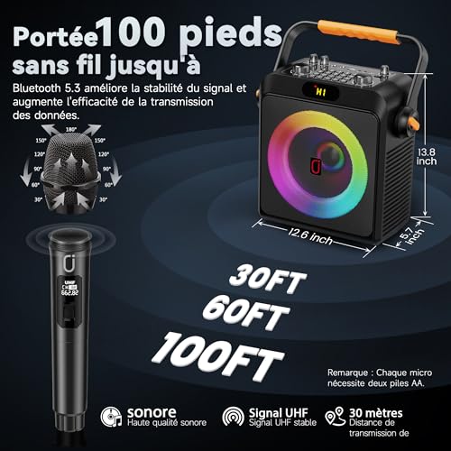 Detalle de JYX T19-T Karaoké sans Fil : 2 micros, 80 W, EQ IA et Bluetooth 5.3