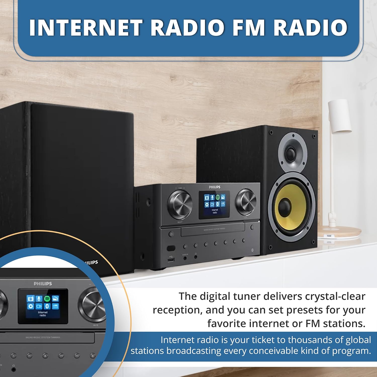 Detalle de Philips Bluetooth & WiFi Stereo System with CD Player, Spotify Connect, Internet Radio & FM