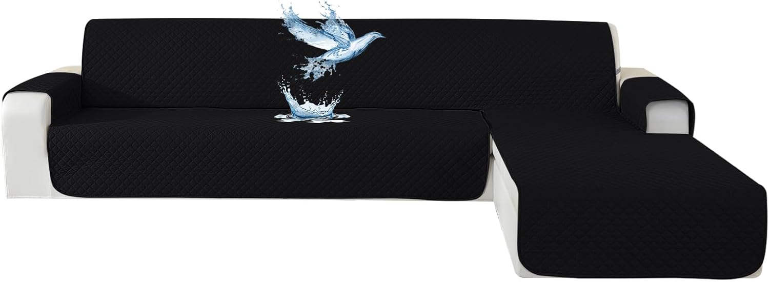 YSTELLAA Copridivano impermeabile per chaise longue angolare reversibile (2 posti con penisola, L 210 cm) nero