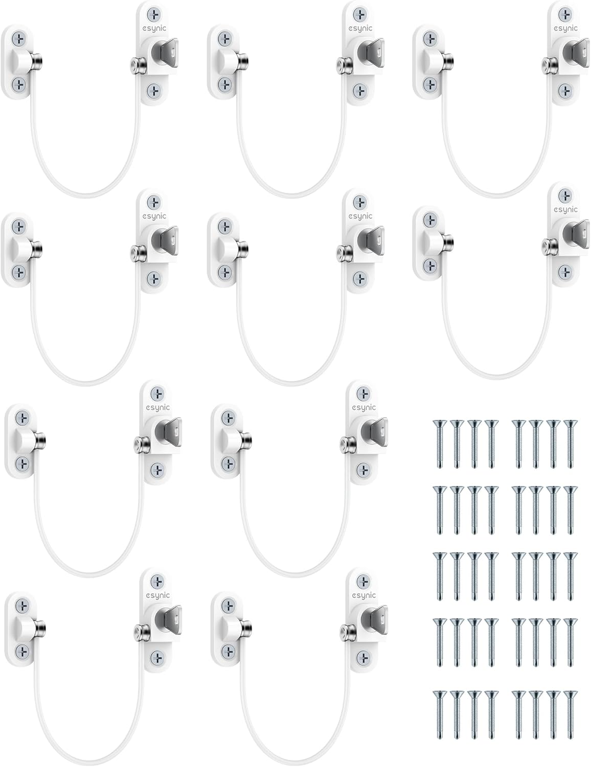 Detalle de eSynic UPVC Window Restrictors 10-pack with keys, self screws and 10 release keys