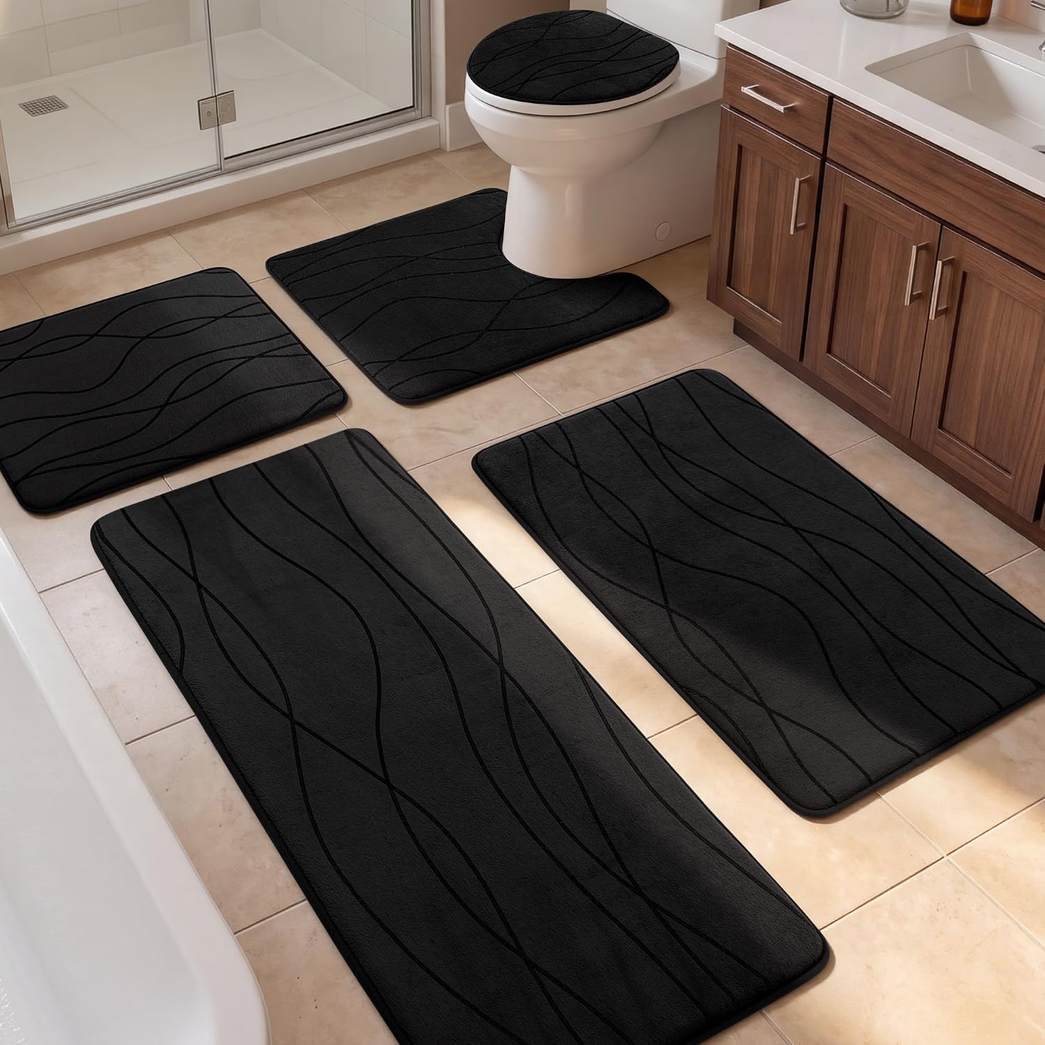Detalle de YIHOUSE Memory Foam Bath Rug Set 5-Piece