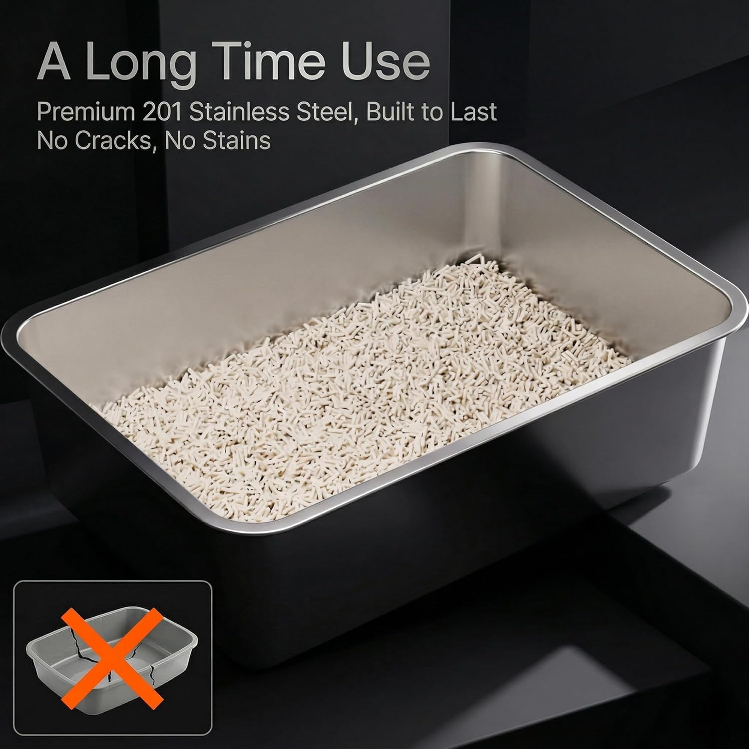 Thumbnail 4 de Suhaco Stainless Steel Litter Box 60x40cm