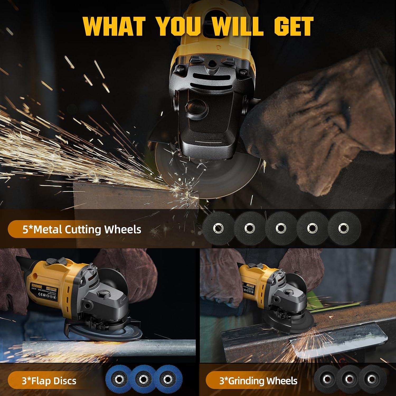 Thumbnail 6 de VERVEWAVE 30-US-WT8633-02 Cordless Angle Grinder, 4-1/2", Brushless, 6-Speed