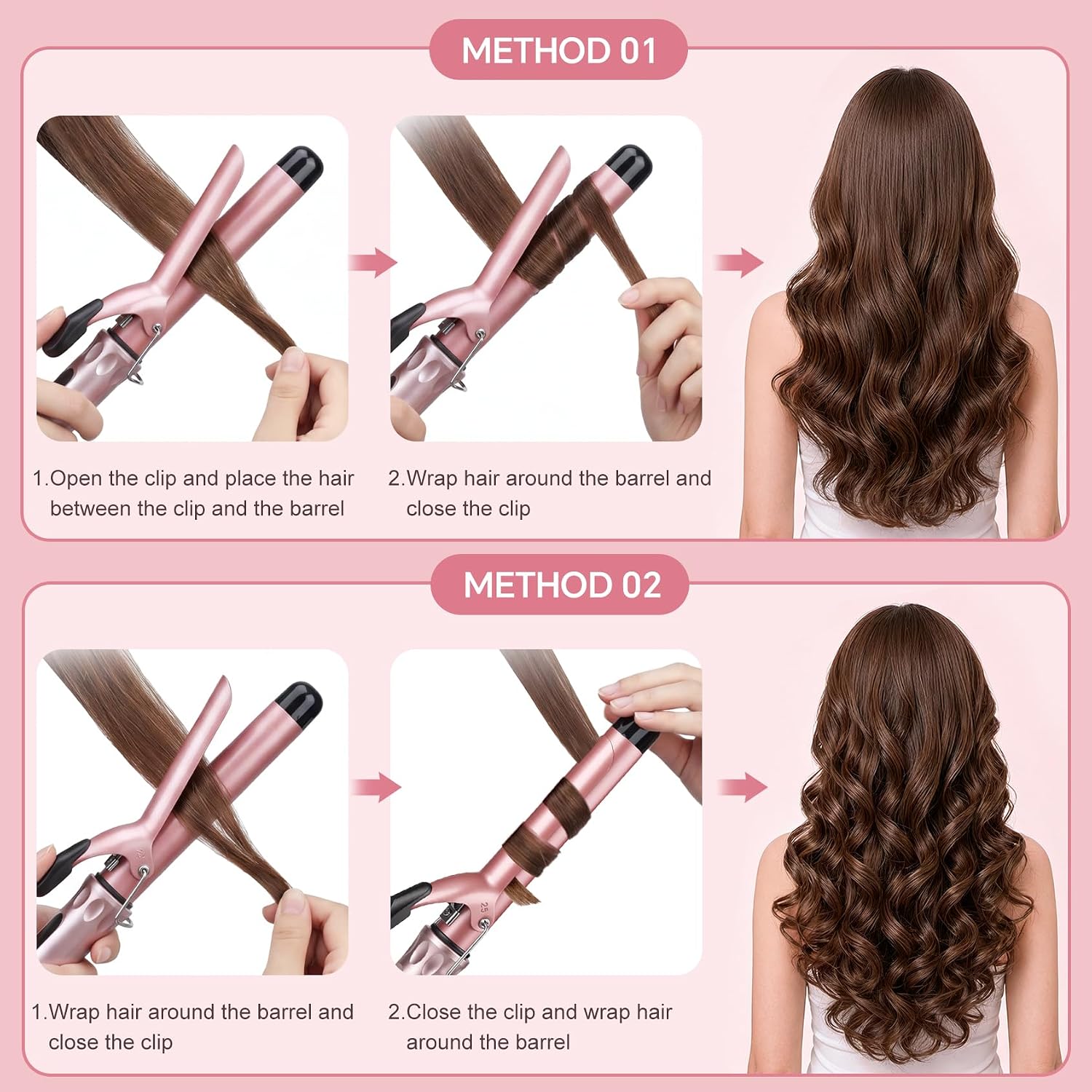 Detalle de JAETON Curling Wand Hair Curler — 25mm Ceramic Tourmaline, Dual Voltage, 100–230°C