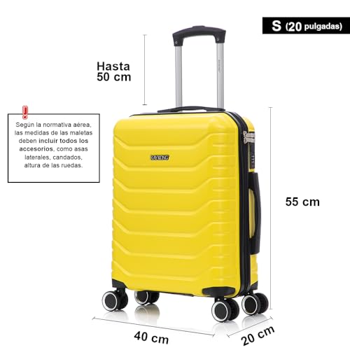 Detalle de RAYKONG Maleta de Cabina 55x40x20 cm, 40 L, Semirígida 4 Ruedas 360°, Cierre Numérico en Amarillo