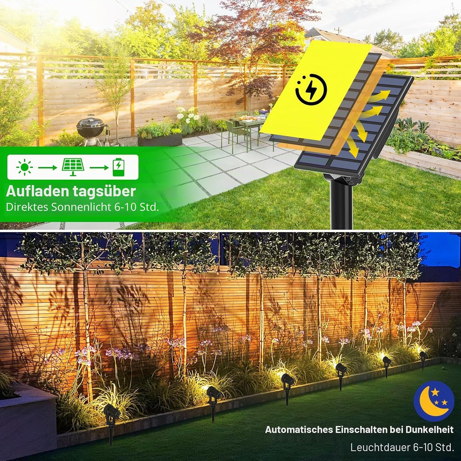 Detalle de T-SUNUS Solarstrahler Außen – zuverlässige Gartenbeleuchtung mit 2 Modi, IP65, getrenntes Panel