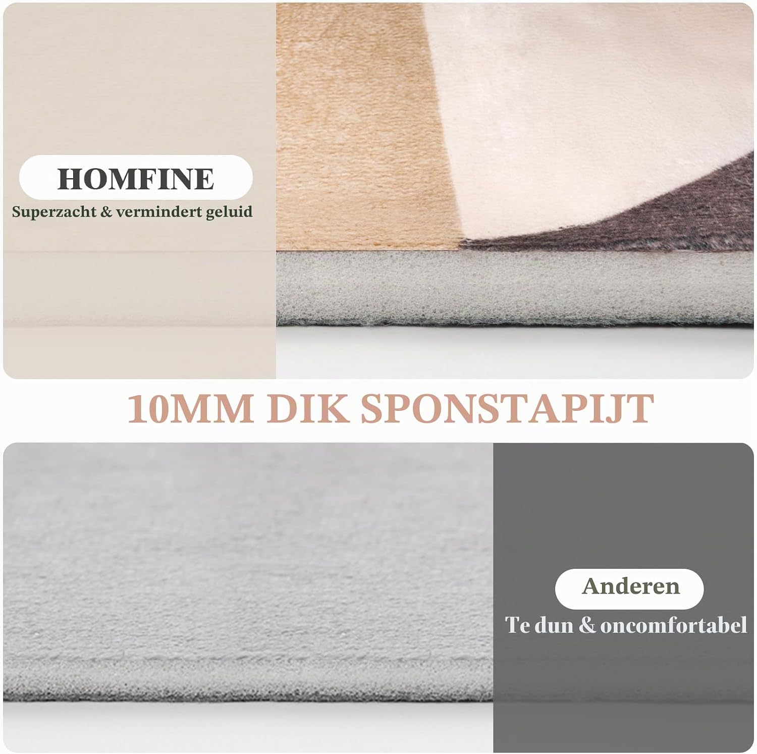 Detalle de HOMFINE vloerkleed 120 x 170 cm, bruin, 10 mm schuim en geometrisch patroon