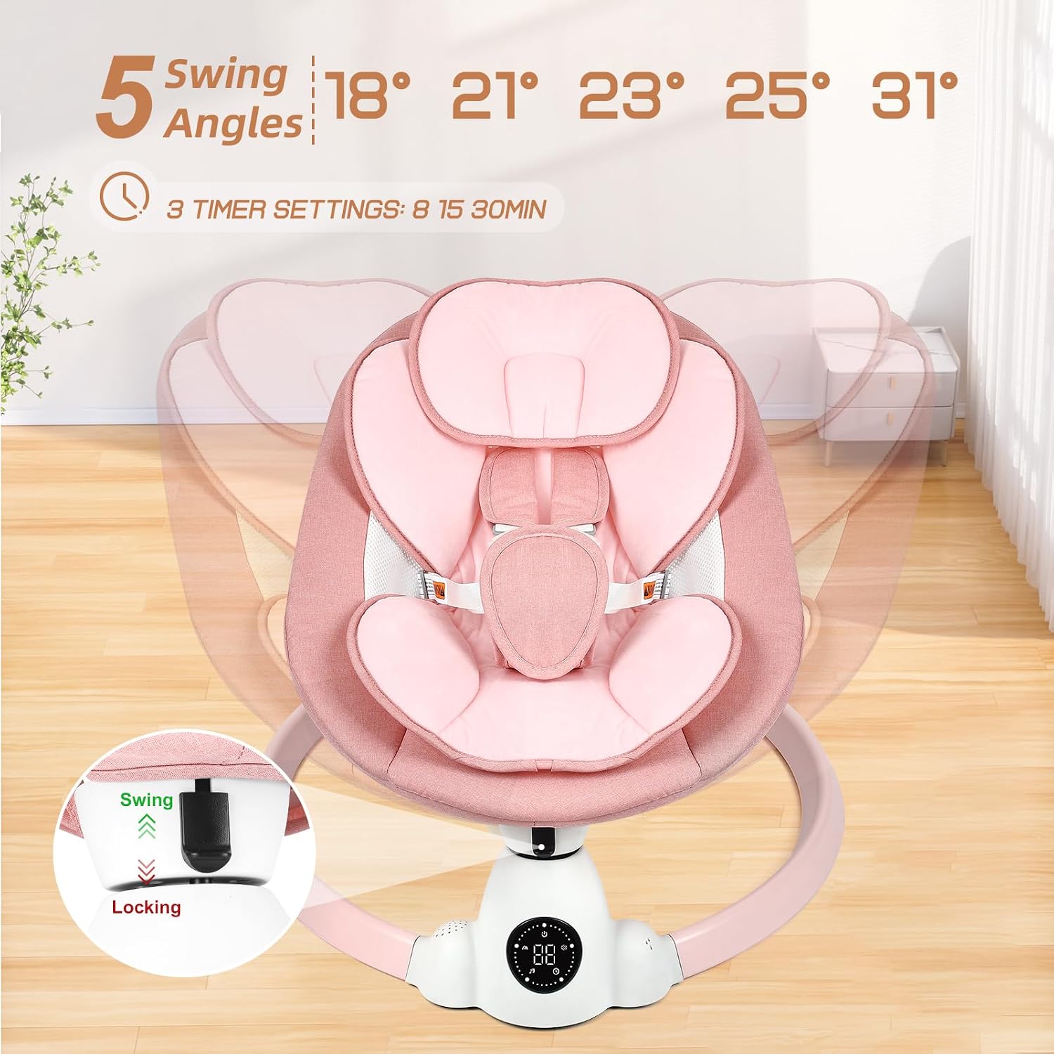 Detalle de Ansha Baby Swing for Infants, Pink Electric Swing with Bluetooth and Remote