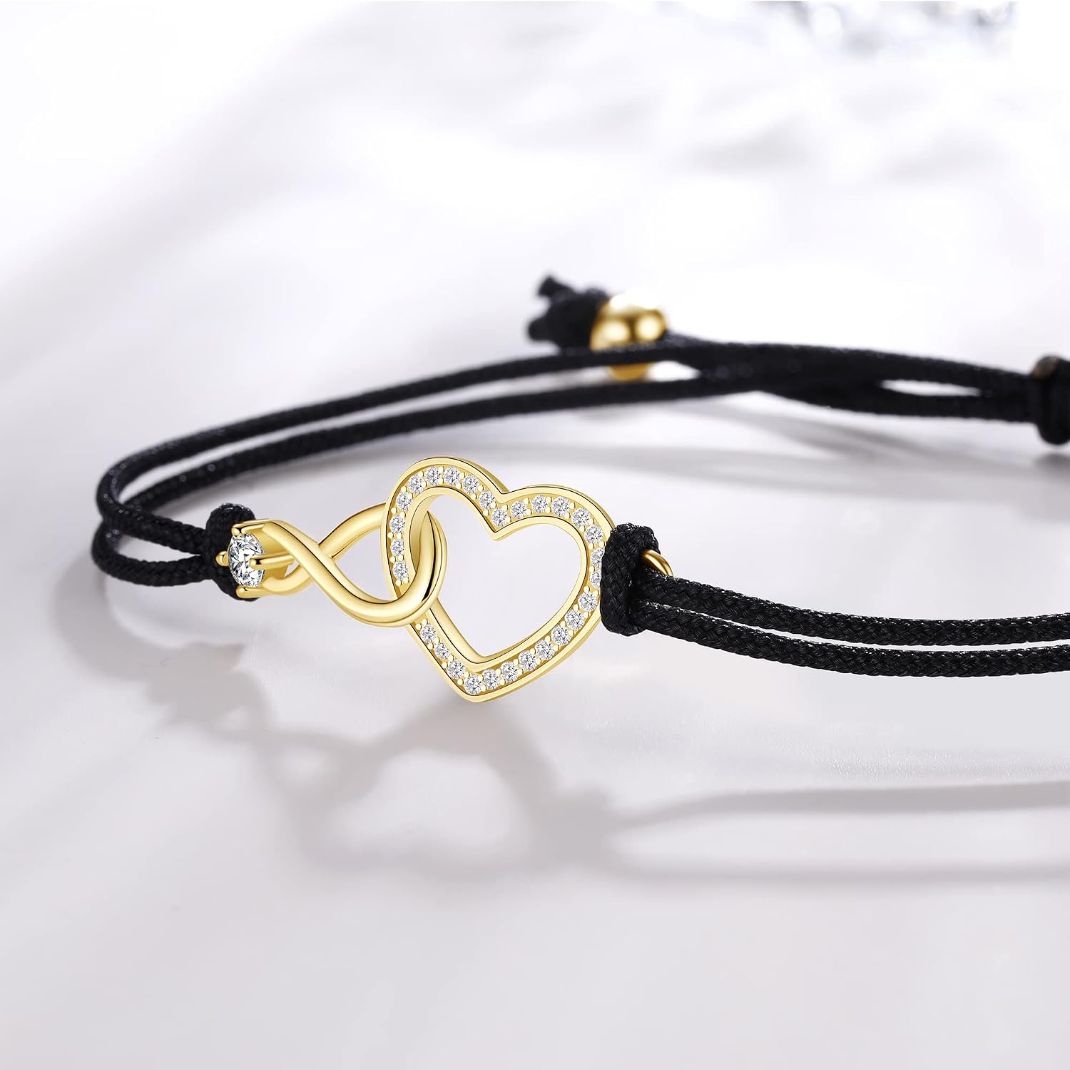 Detalle 2 de Jrêveinfini Infini Bracelet Femme en argent 925 avec cœur et cordon ajustable (boîte cadeau)