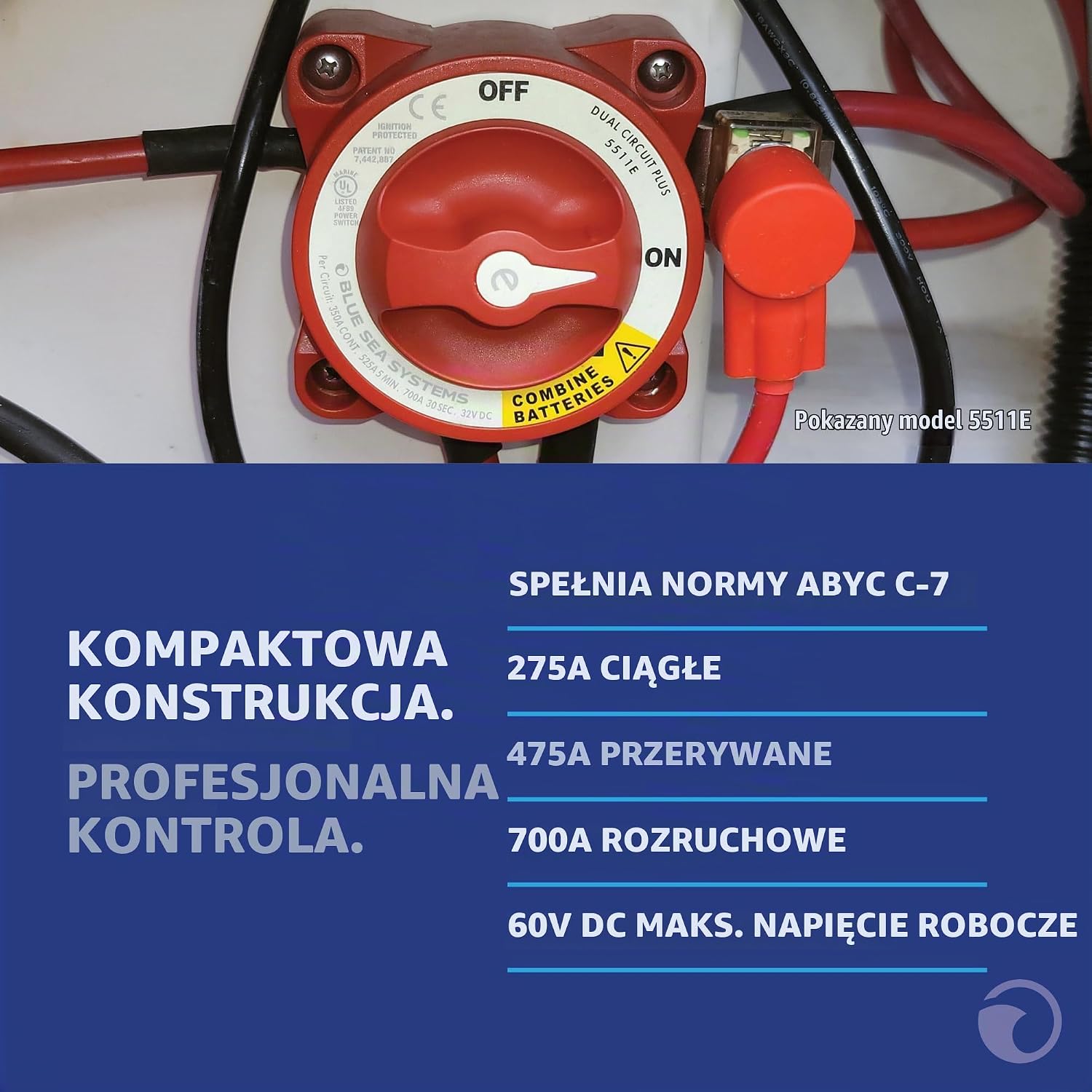 Thumbnail 1 de Blue Sea Systems 5510E – czerwony przełącznik akumulatora, podwójny obwód, 350 A