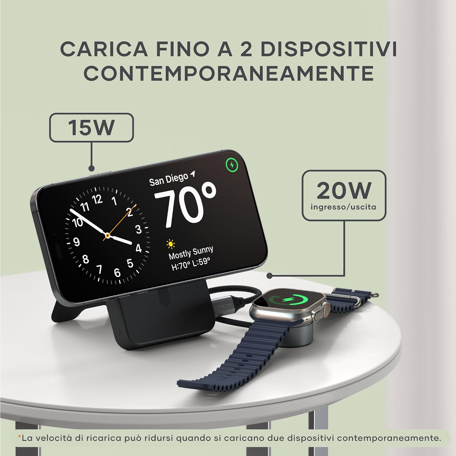 Detalle de SATECHI OntheGo™ Power Bank MagSafe 10000mAh con supporto integrato e ricarica Qi2 (15W)