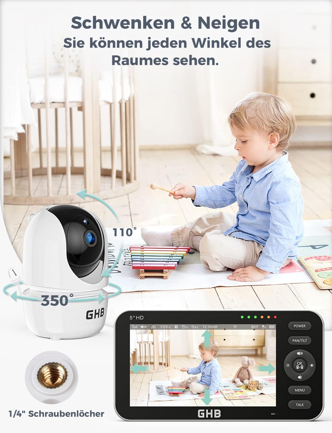 Thumbnail 6 de GHB Babyphone mit Kamera 5 Zoll – 720P HD Display, VOX Schlafmodus und 168 Stunden Akkulaufzeit