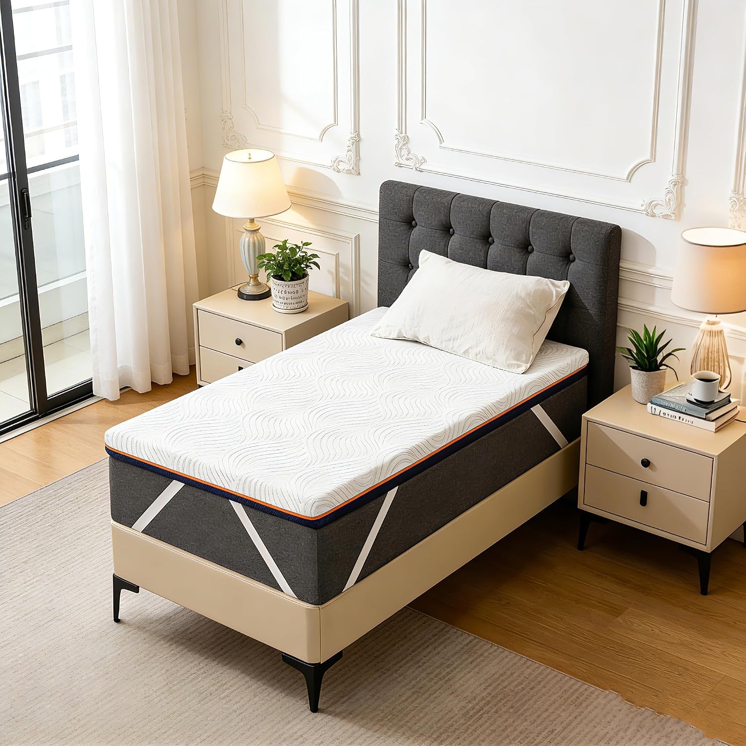 Detalle de Solviente Surmatelas Mémoire de Forme 80x190 cm – 7,5 cm de mousse mémoire et mousse froide, topper ergonomique respirant avec housse hypoallergénique amovible et lavable