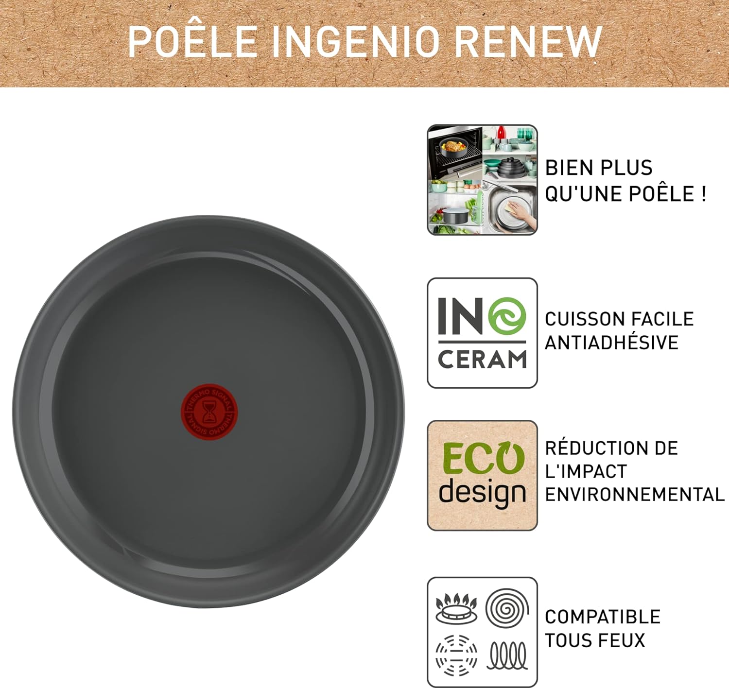 Thumbnail 1 de Tefal Ingenio Renew Poêle 28 cm – induction, revêtement céramique Inoceram, recyclée, Thermo-Signal