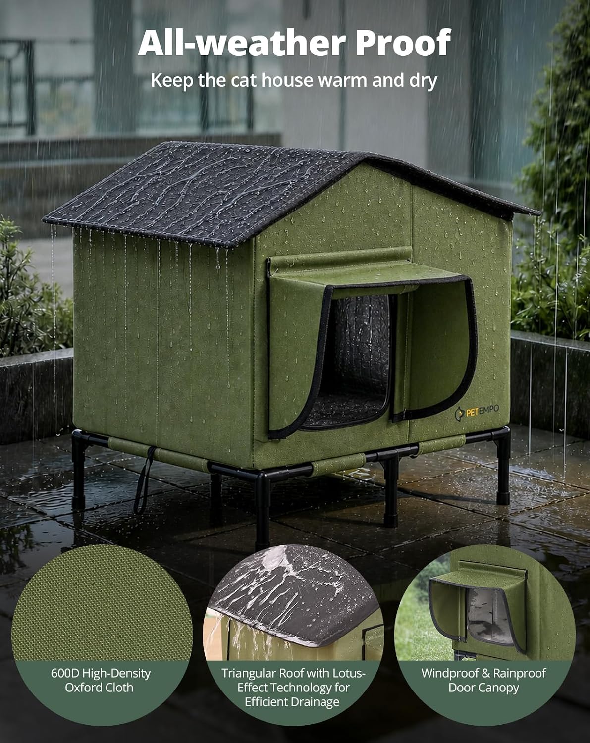 Detalle de PETEMPO BGPCH01 Heated Cat House with Insulation and Thermostatic Heating Pad